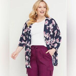 LB Floral Navy Kimono 14/16 NWOT